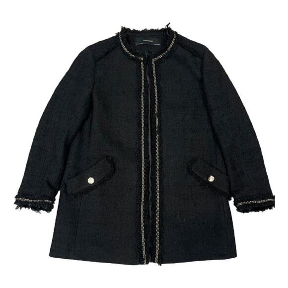 NEW! Zara Woman's S Tweed Boucle Evening Coat Lady Textured Jacket Black Gold - Picture 1 of 9